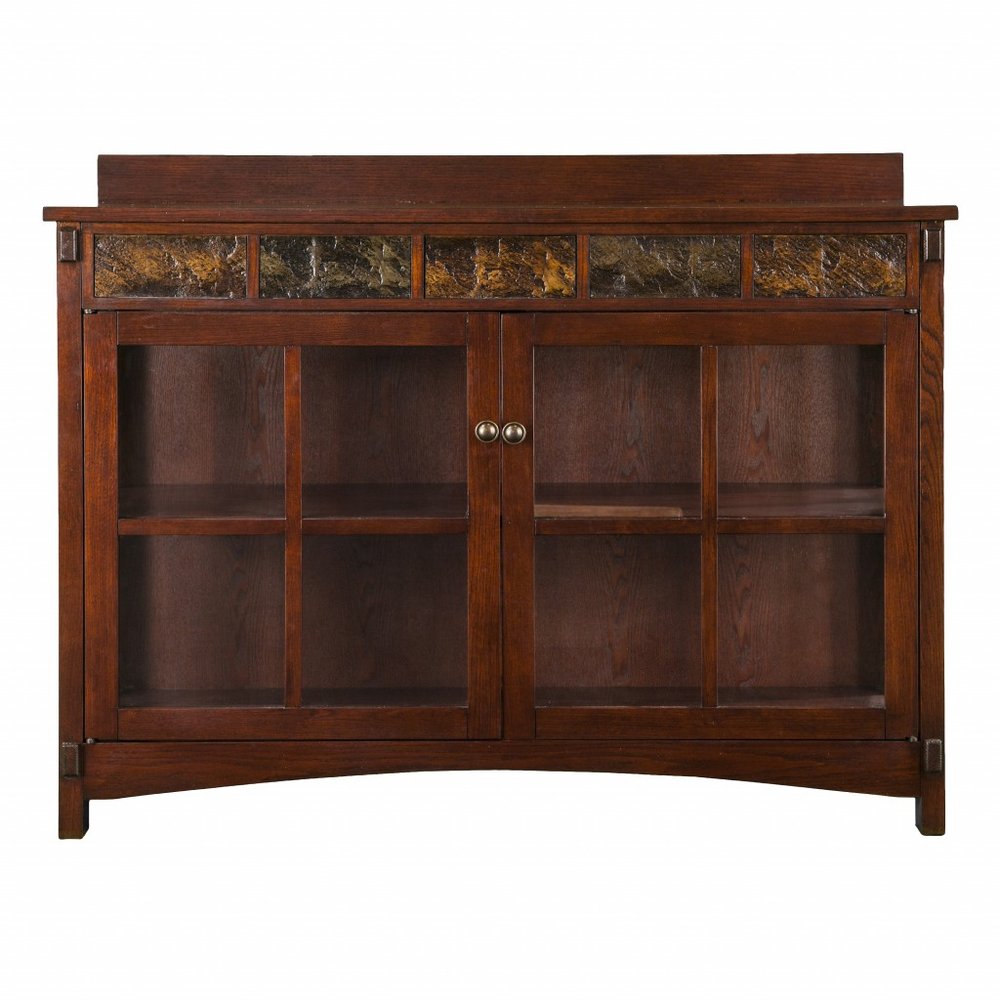 Brown Wood with Glass Sideboard with Two Doors - 44-inch