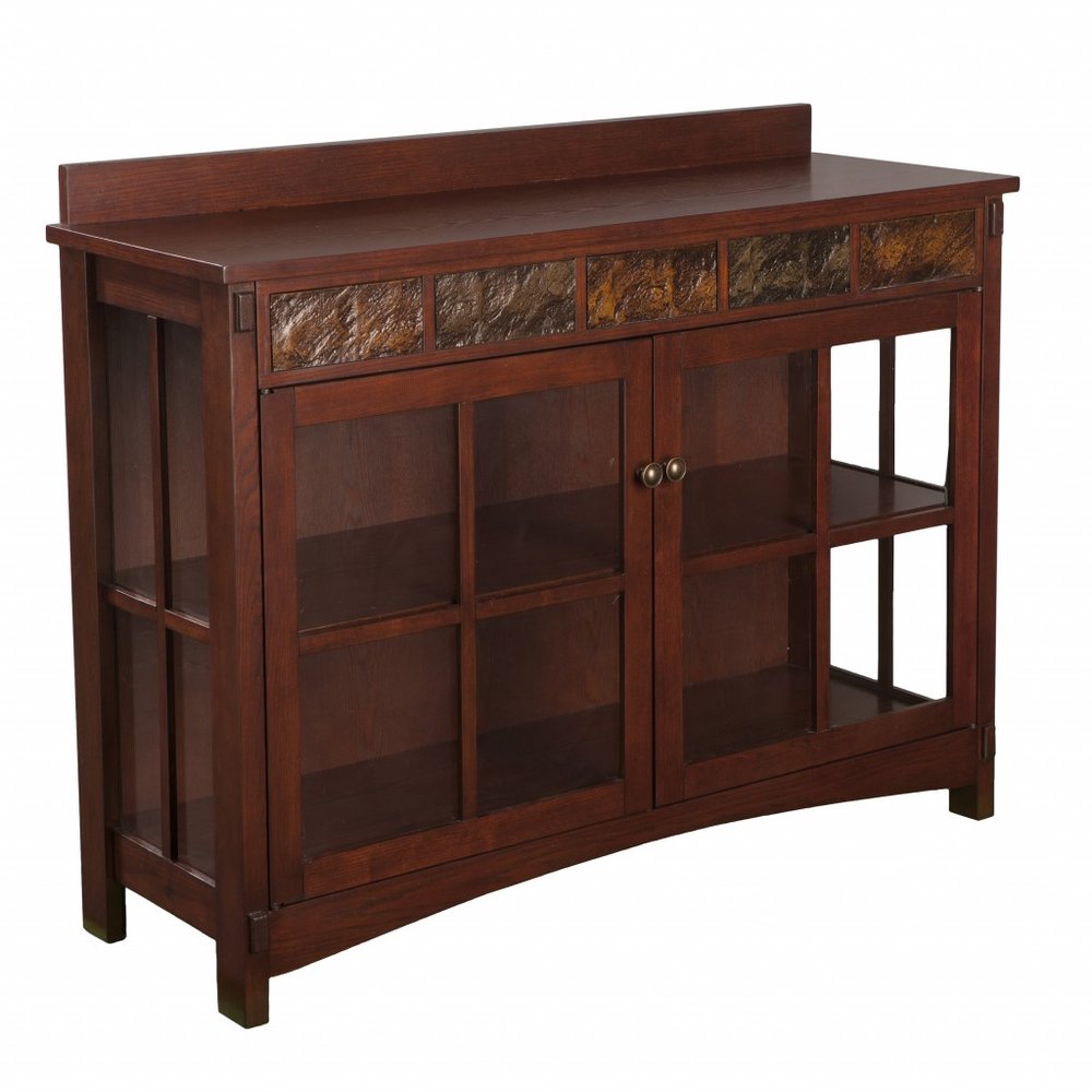 Brown Wood with Glass Sideboard with Two Doors - 44-inch