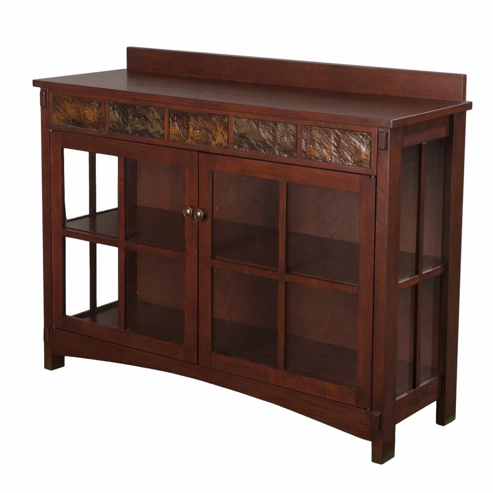 Brown Wood with Glass Sideboard with Two Doors - 44-inch