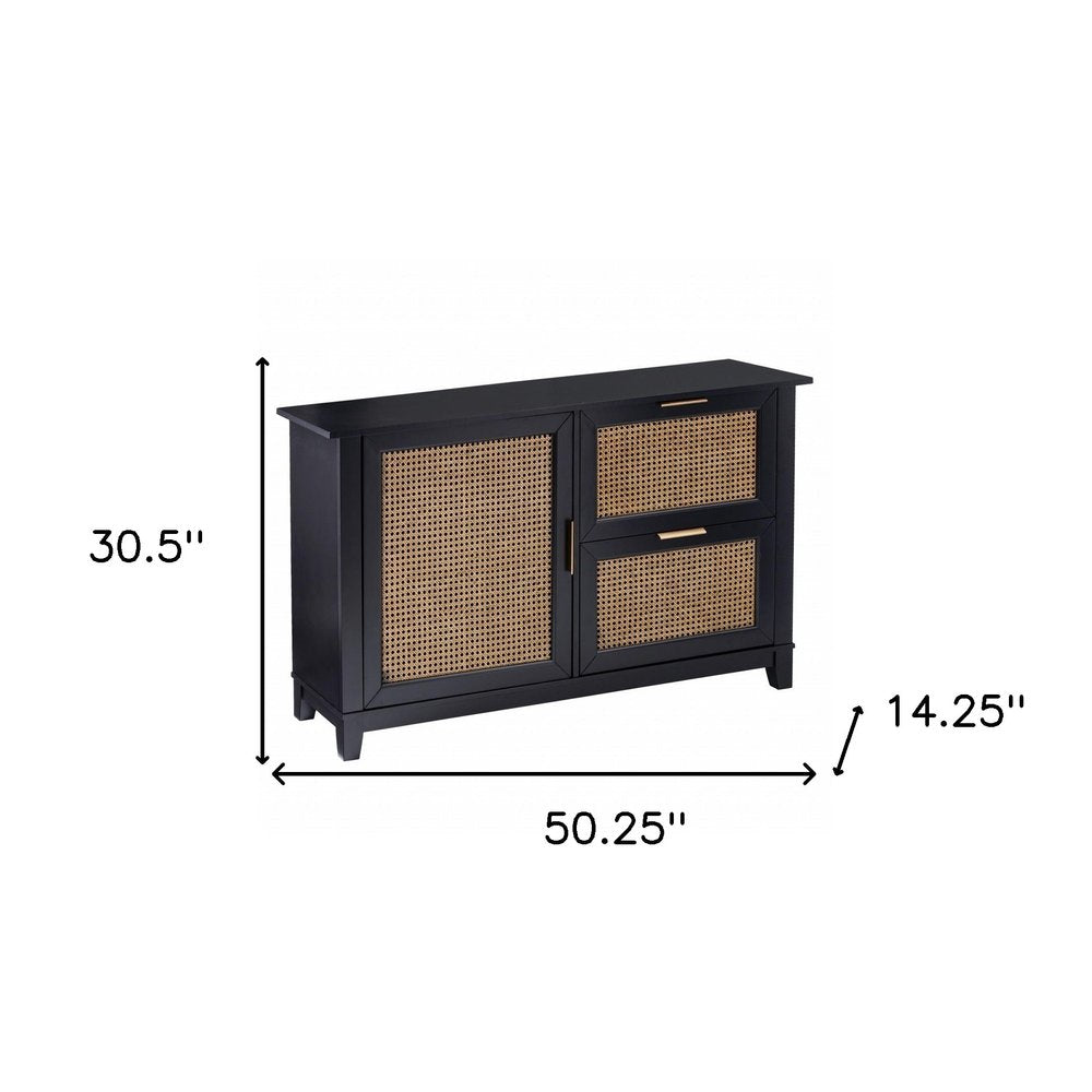 Black Solid Wood Two Drawer Sideboard - 50-inch