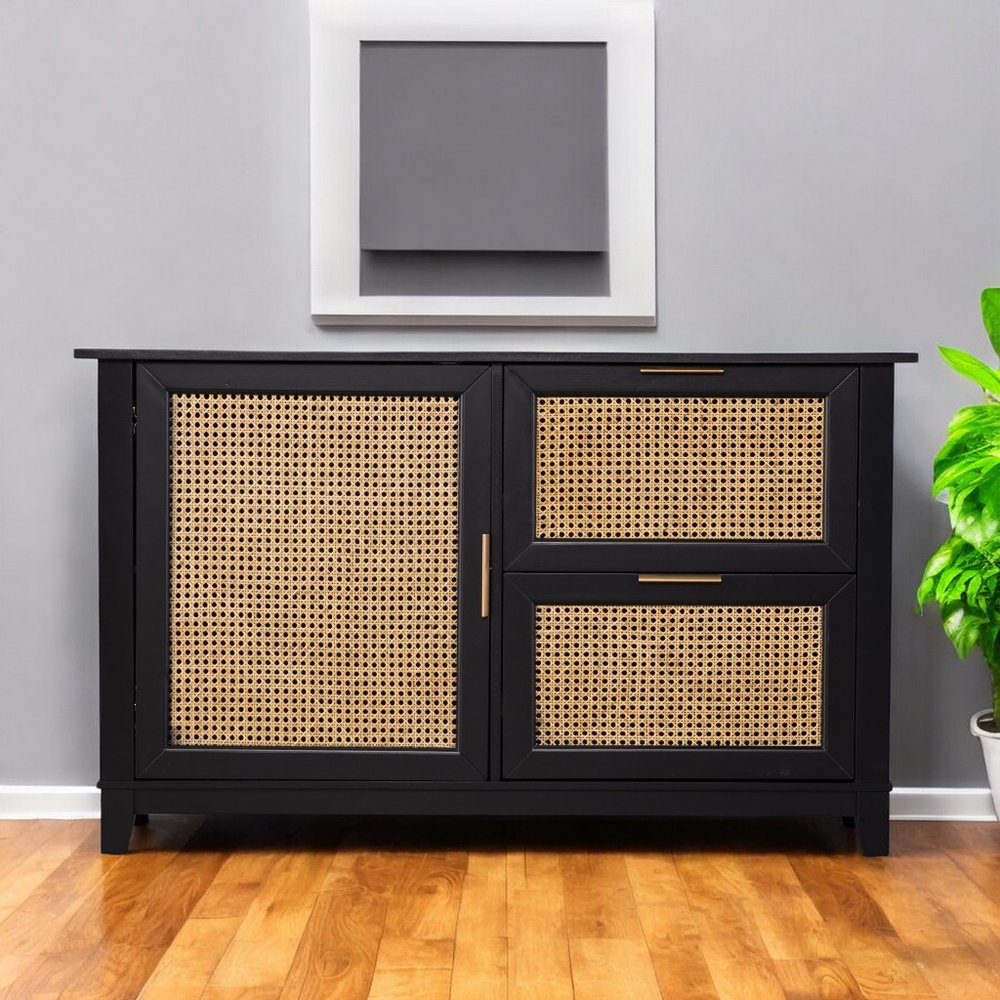 Black Solid Wood Two Drawer Sideboard - 50-inch