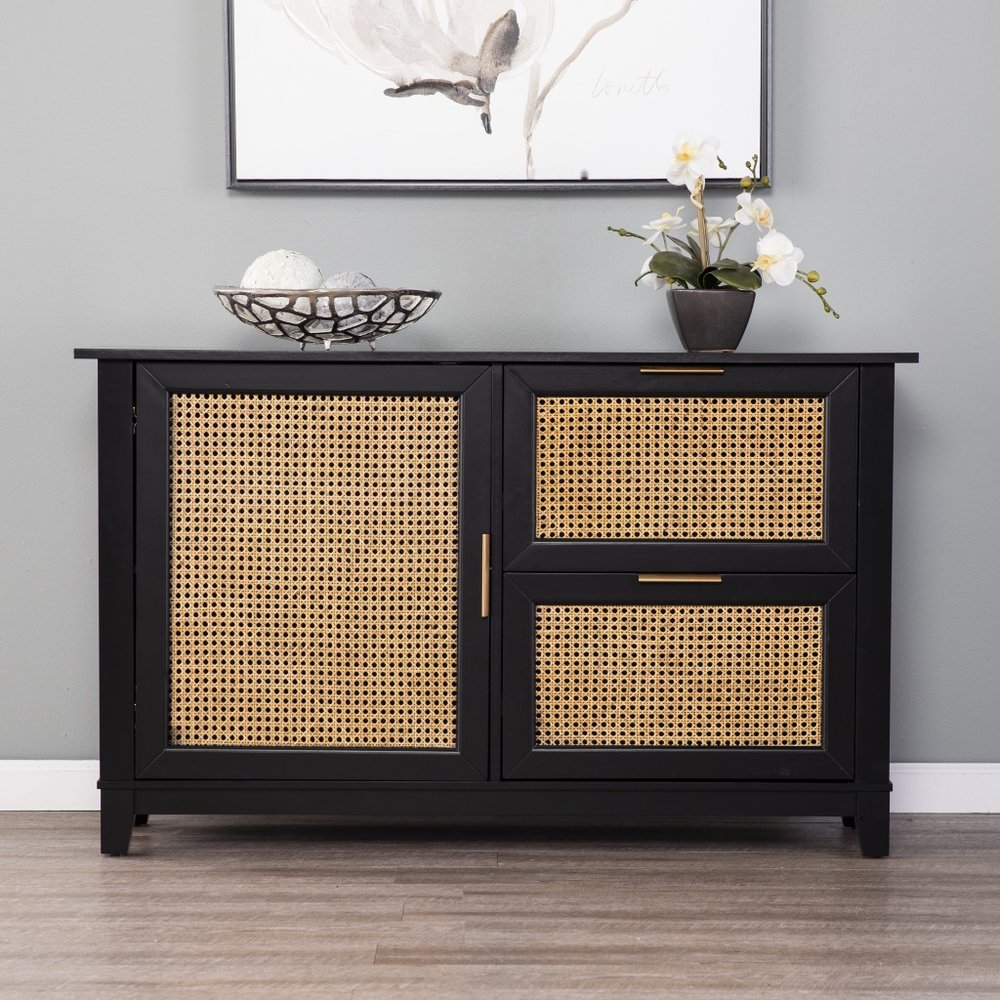 Black Solid Wood Two Drawer Sideboard - 50-inch