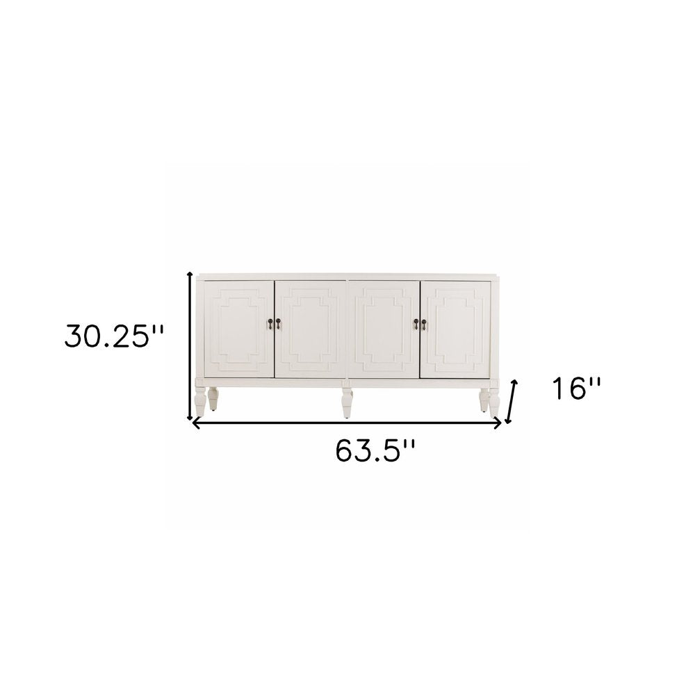 White Solid Wood Sideboard with Four Doors - 64-inch