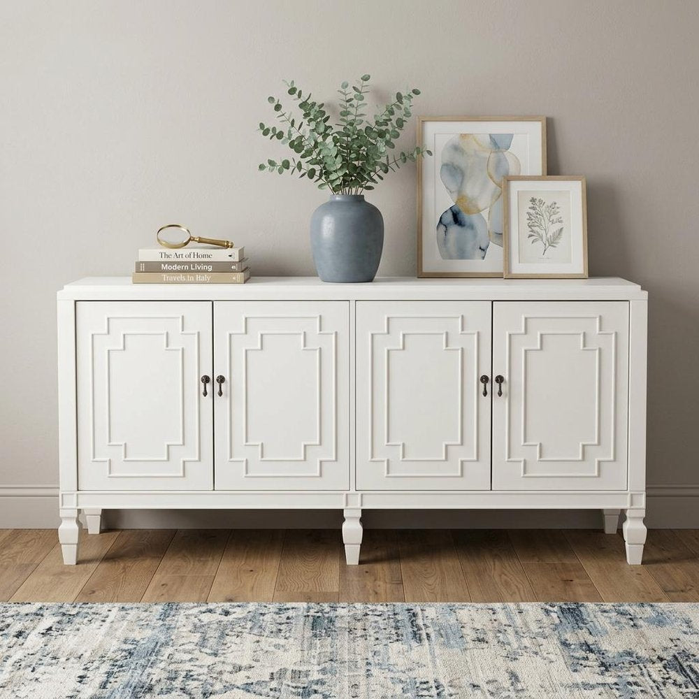 White Solid Wood Sideboard with Four Doors - 64-inch