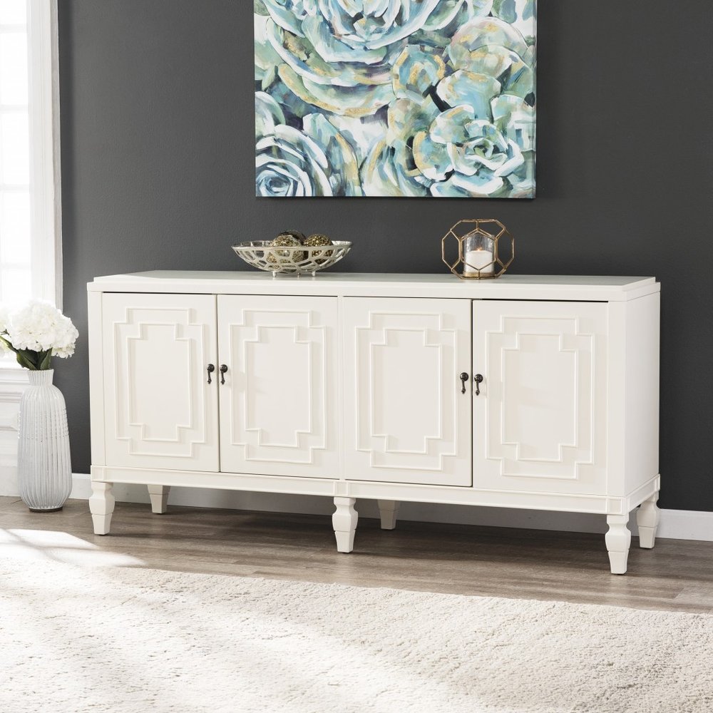 White Solid Wood Sideboard with Four Doors - 64-inch