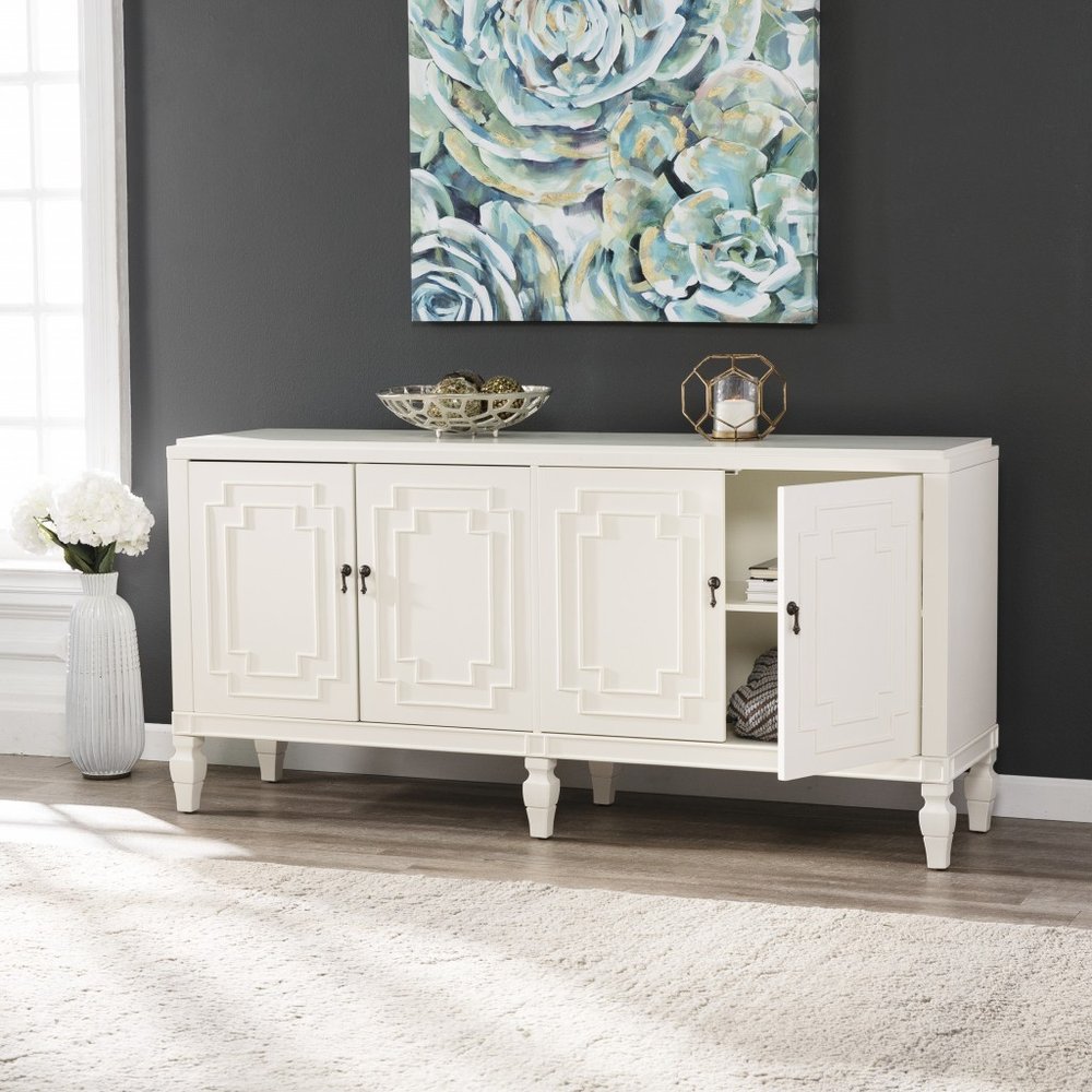 White Solid Wood Sideboard with Four Doors - 64-inch