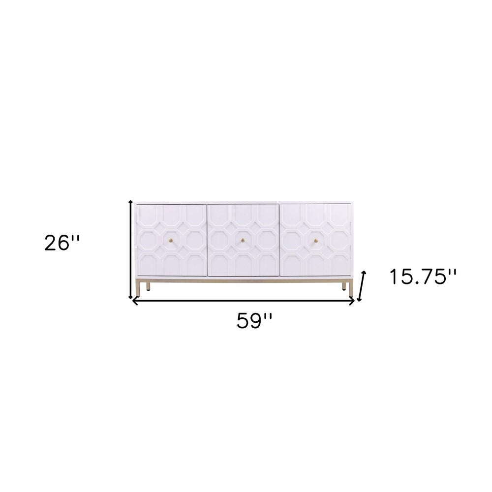 White and Gold Sideboard with Three Doors - 59-inch