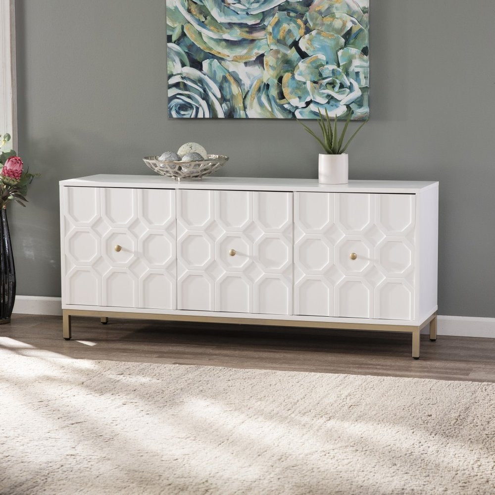 White and Gold Sideboard with Three Doors - 59-inch