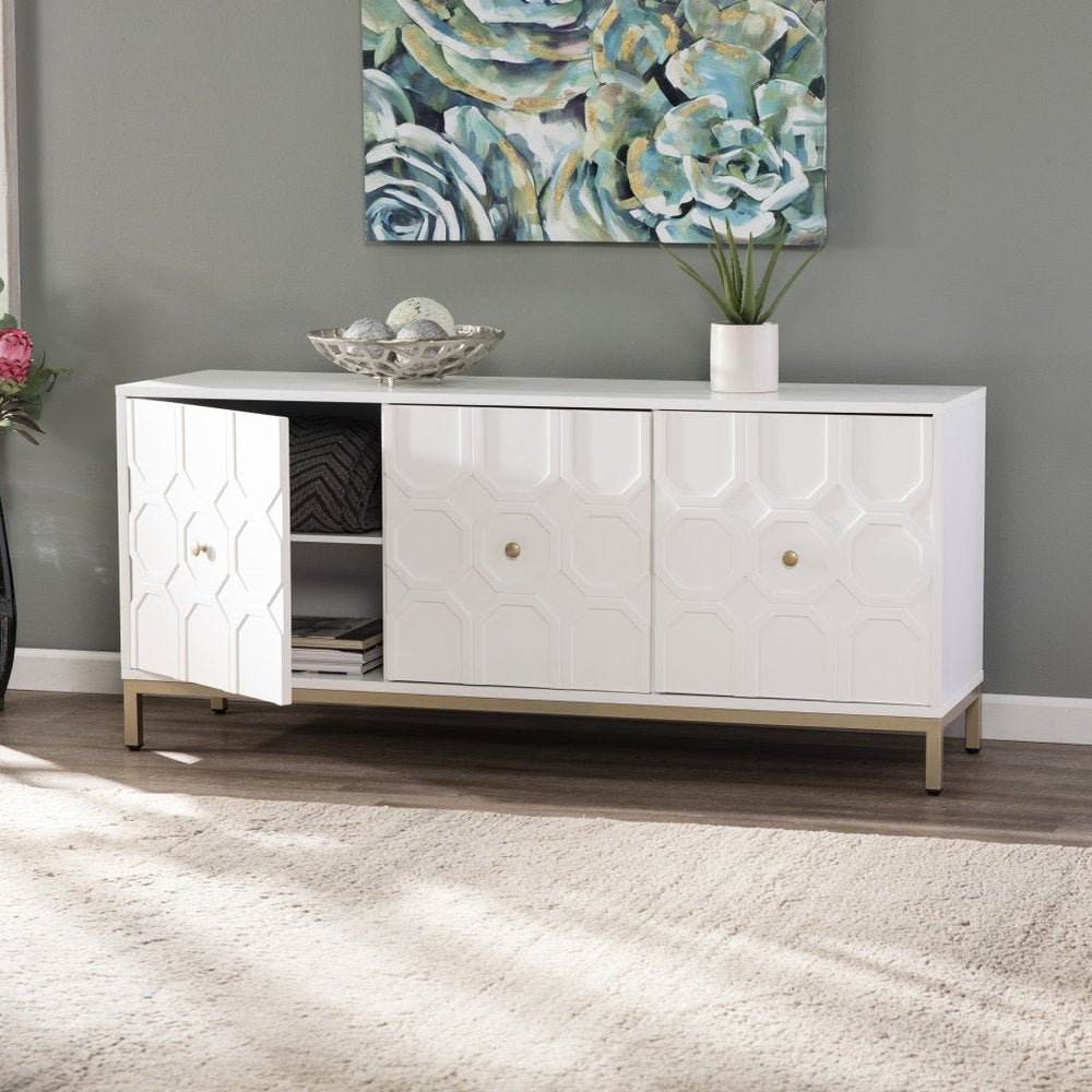 White and Gold Sideboard with Three Doors - 59-inch