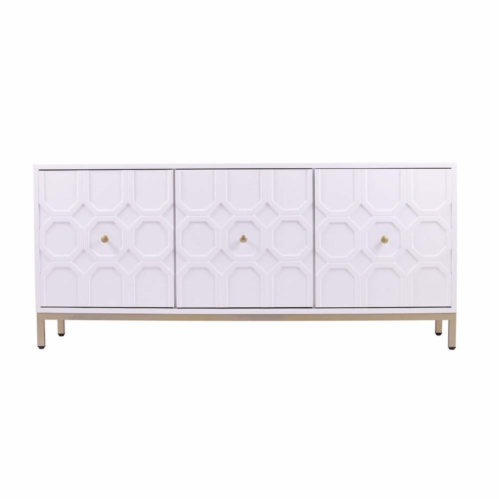 White and Gold Sideboard with Three Doors - 59-inch