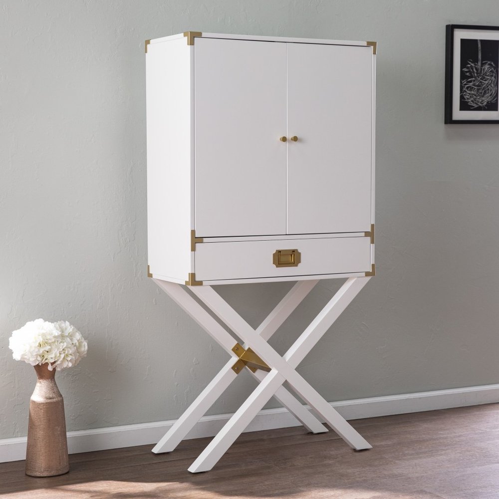 White Corner Display Stand with One Shelf and One Drawer - 30-inch