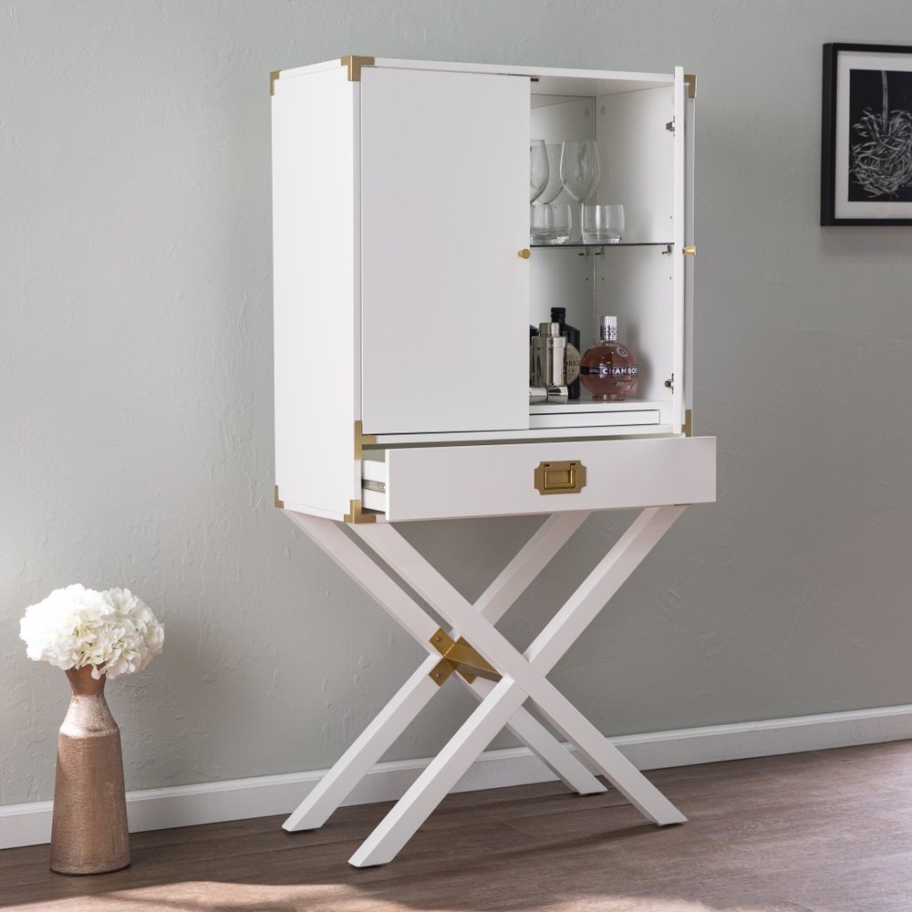 White Corner Display Stand with One Shelf and One Drawer - 30-inch