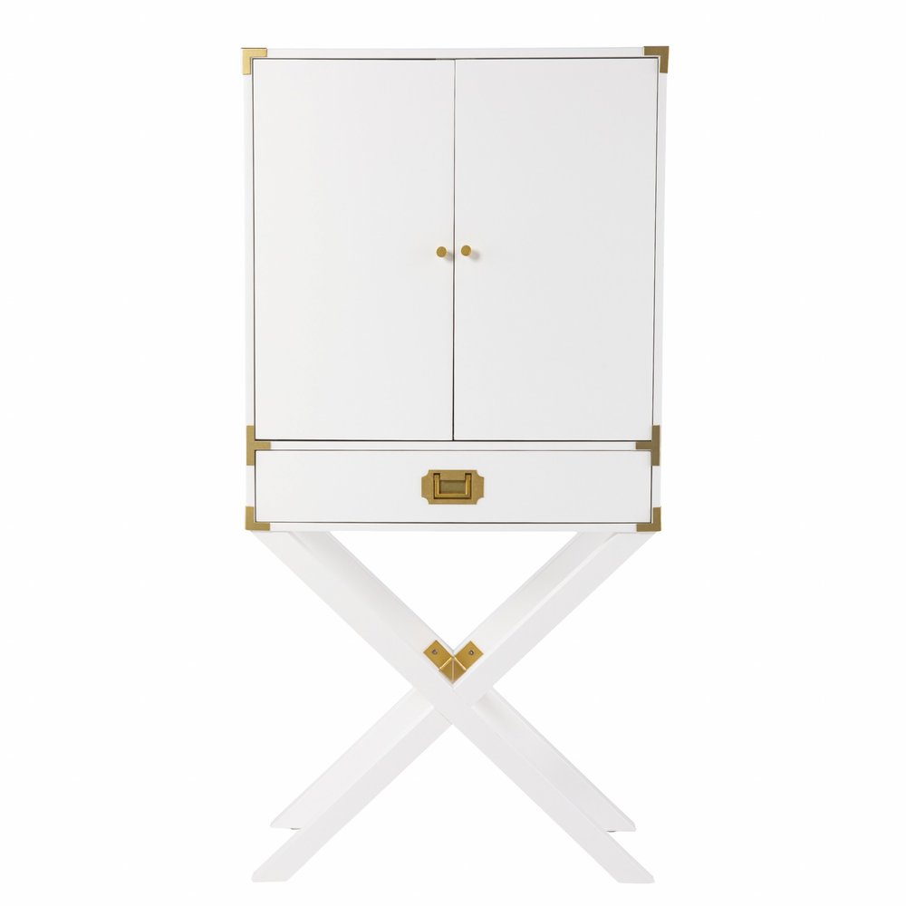 White Corner Display Stand with One Shelf and One Drawer - 30-inch