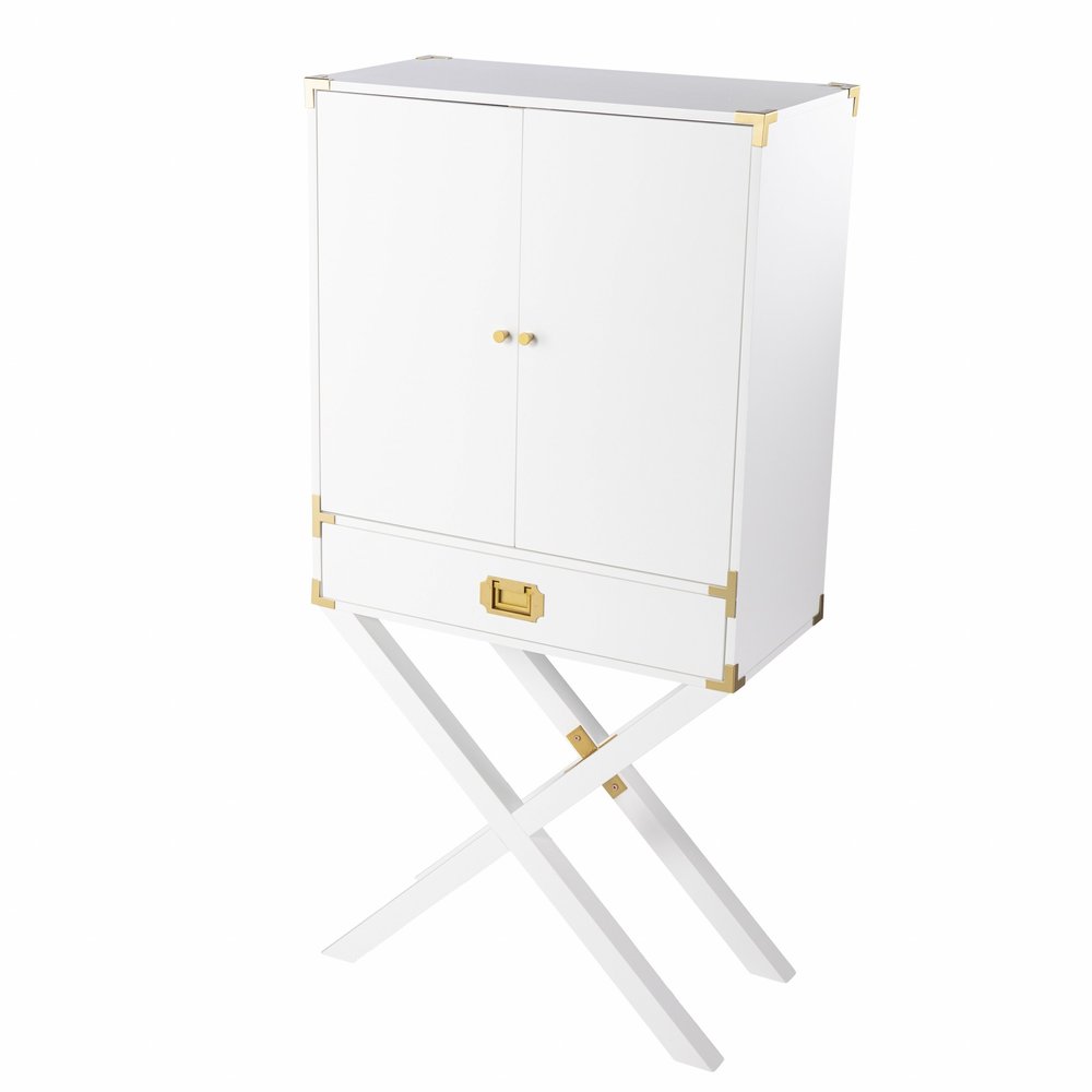 White Corner Display Stand with One Shelf and One Drawer - 30-inch