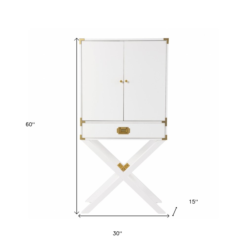 White Corner Display Stand with One Shelf and One Drawer - 30-inch
