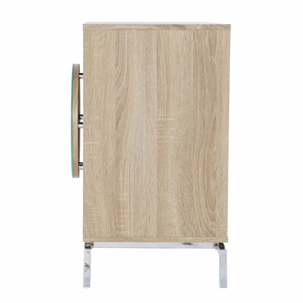 Natural and Chrome Mirrored Circle Double Door Bar Cabinet - 32-inch