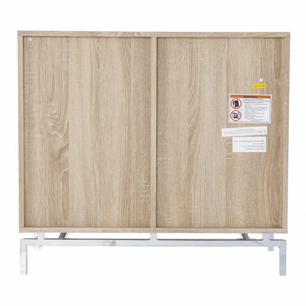 Natural and Chrome Mirrored Circle Double Door Bar Cabinet - 32-inch