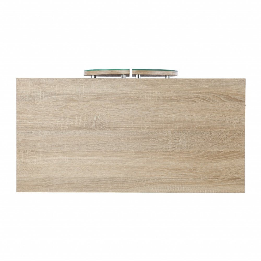 Natural and Chrome Mirrored Circle Double Door Bar Cabinet - 32-inch