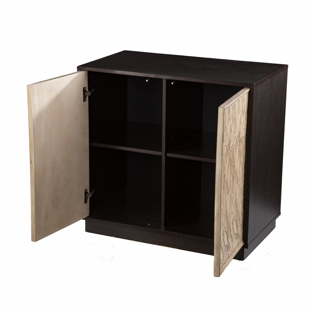 Dark Brown and Natural Carved Floral Sideboard with Two Doors - 32-inch