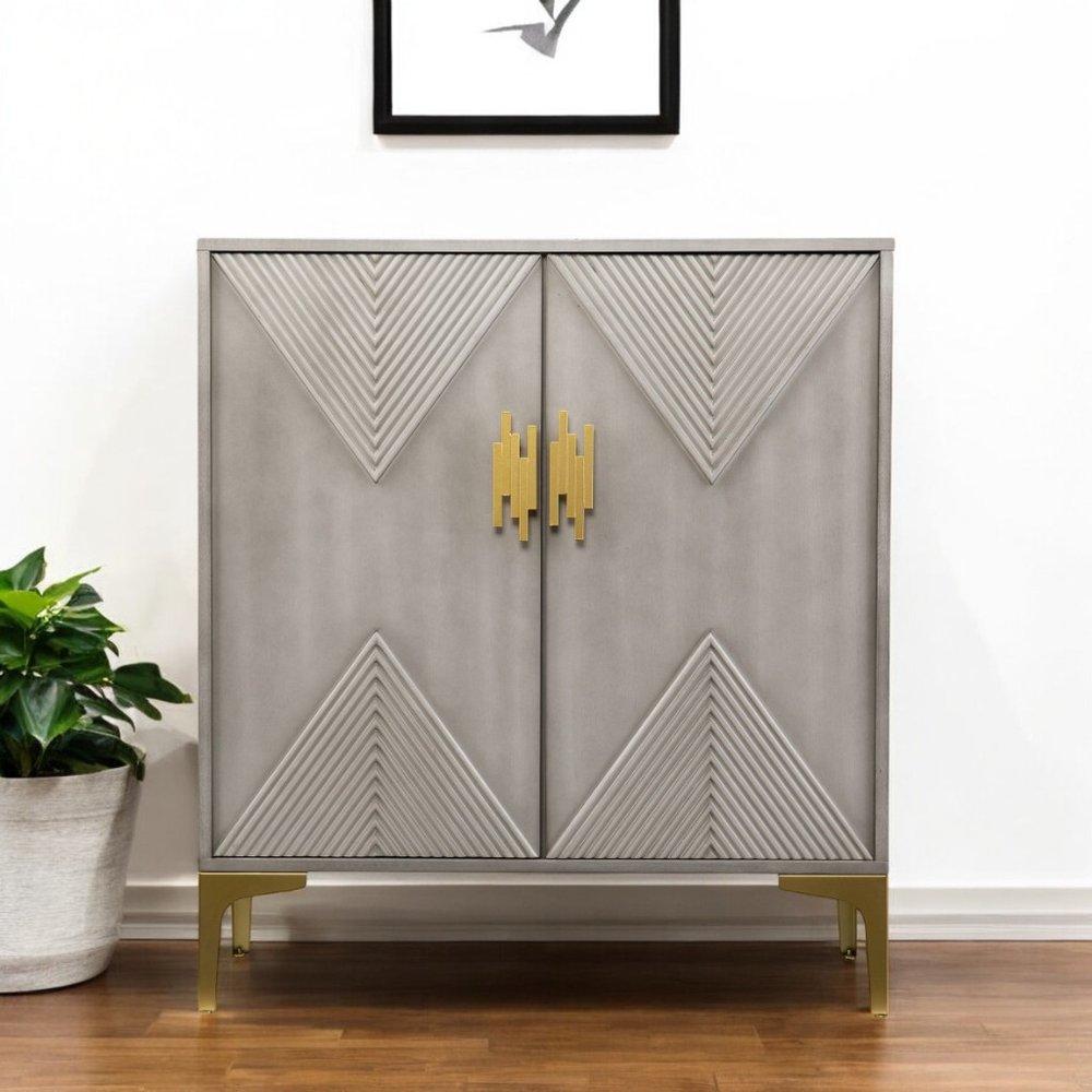 Gray Solid Wood Sideboard with Two Doors - 32-inch