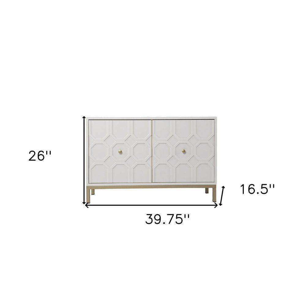 White Carved Geometric Sideboard with Two Doors - 40-inch