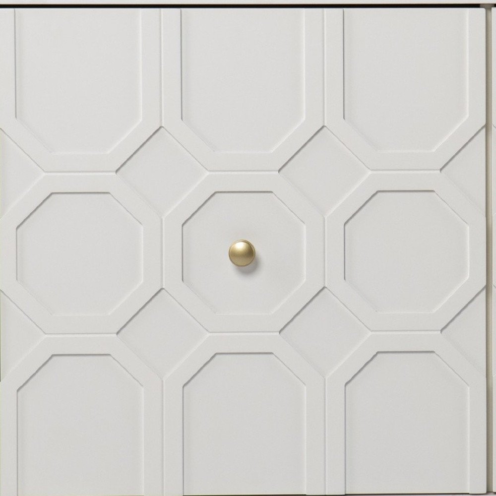 White Carved Geometric Sideboard with Two Doors - 40-inch