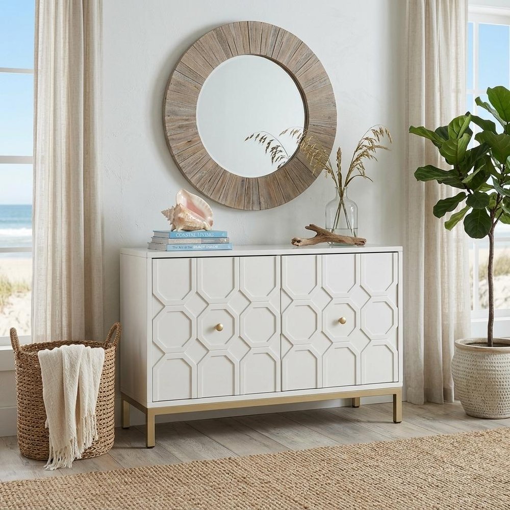 White Carved Geometric Sideboard with Two Doors - 40-inch