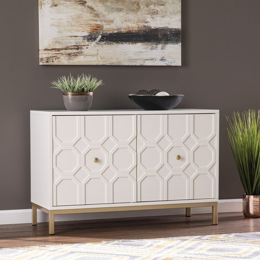White Carved Geometric Sideboard with Two Doors - 40-inch
