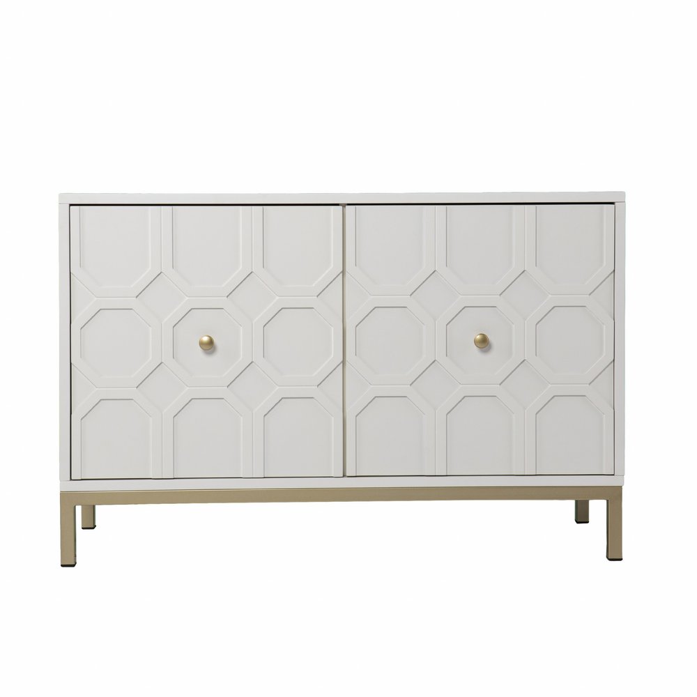 White Carved Geometric Sideboard with Two Doors - 40-inch