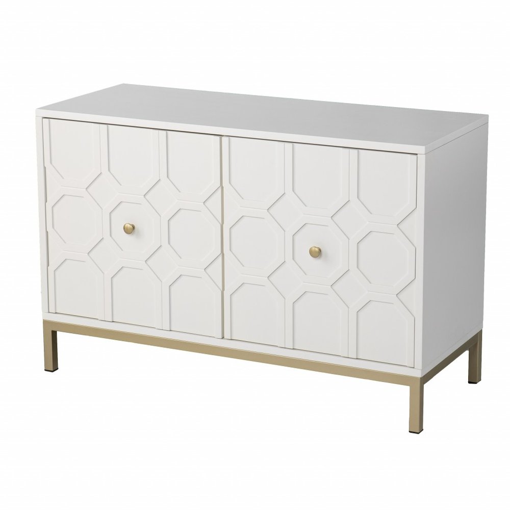 White Carved Geometric Sideboard with Two Doors - 40-inch