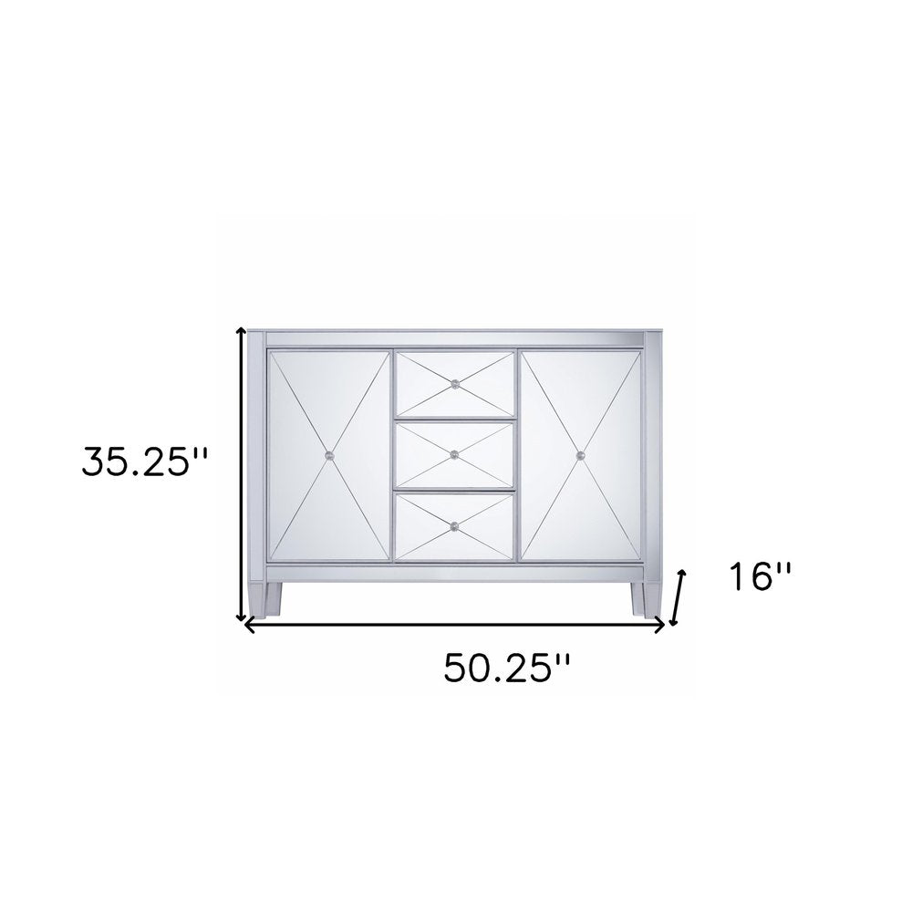 Silver Wood and Glass Three Drawer Credenza with Two Doors - 50-inch