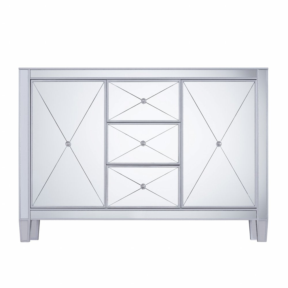 Silver Wood and Glass Three Drawer Credenza with Two Doors - 50-inch