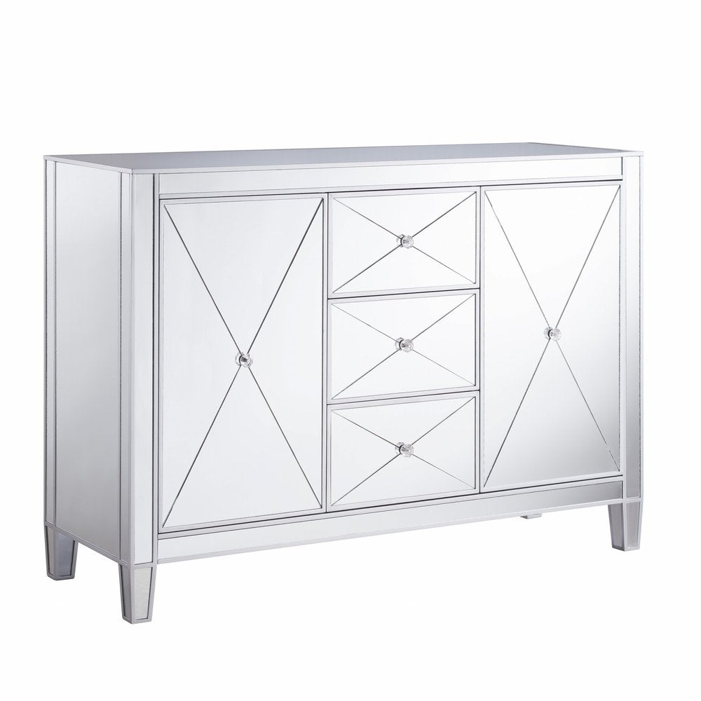 Silver Wood and Glass Three Drawer Credenza with Two Doors - 50-inch