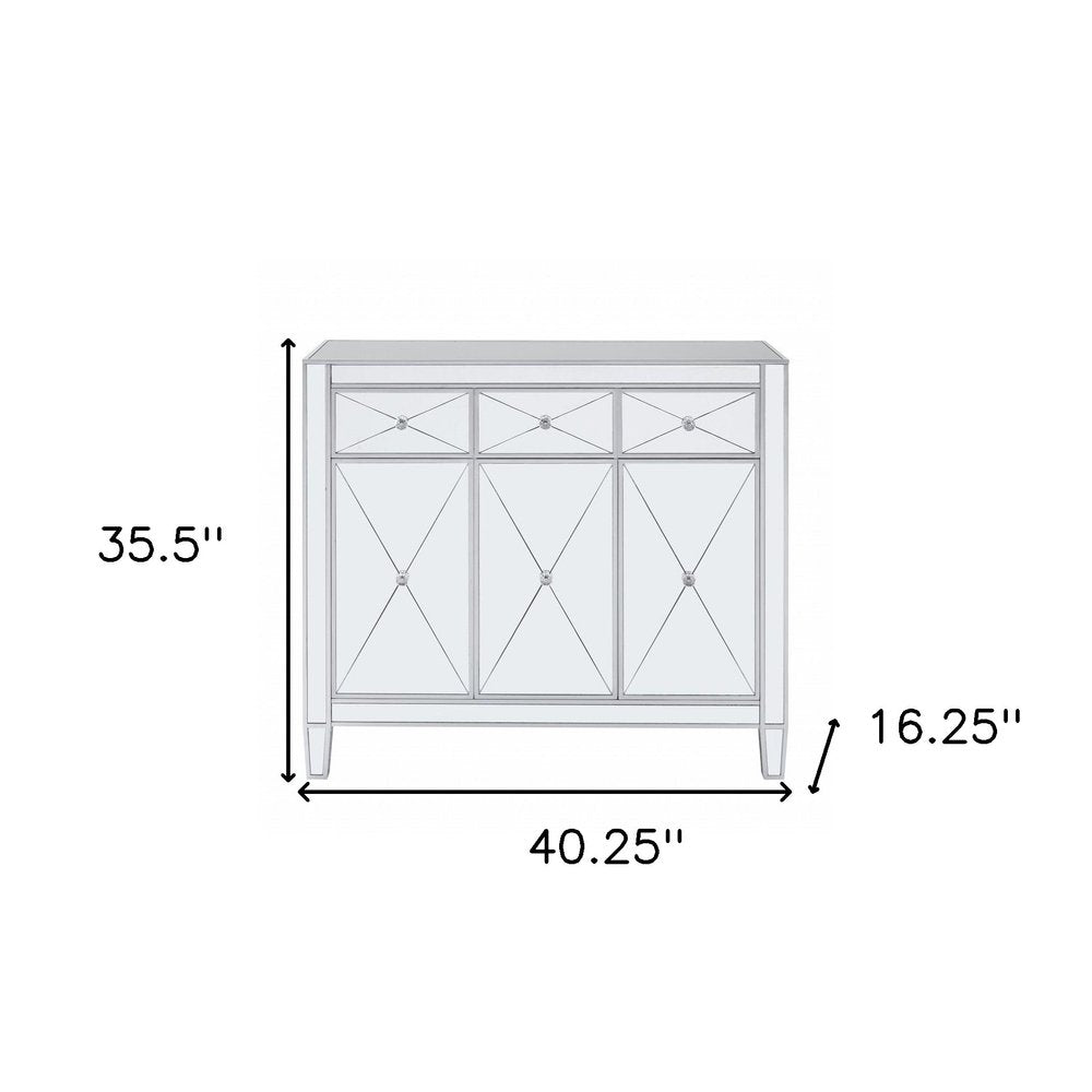 Silver Glass Three Drawer Sideboard with Three Doors - 40-inch