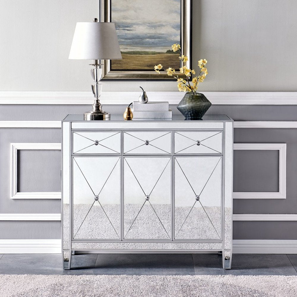 Silver Glass Three Drawer Sideboard with Three Doors - 40-inch
