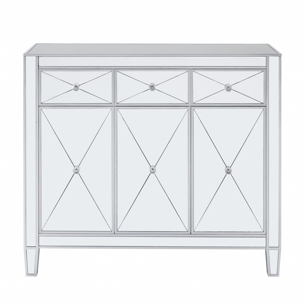 Silver Glass Three Drawer Sideboard with Three Doors - 40-inch