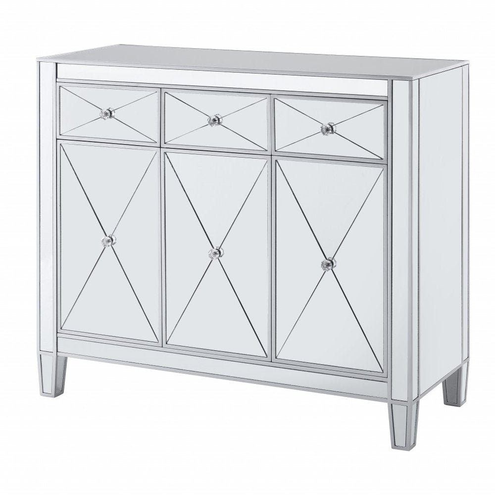 Silver Glass Three Drawer Sideboard with Three Doors - 40-inch