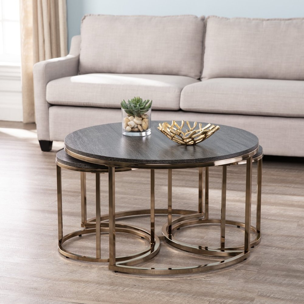 Champagne and Charcoal Manufactured Wood and Metal with Iron Round Coffee Table
