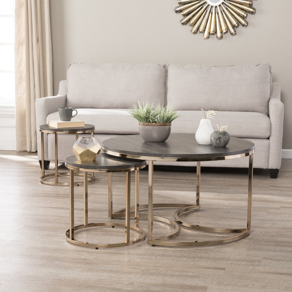 Champagne and Charcoal Manufactured Wood and Metal with Iron Round Coffee Table