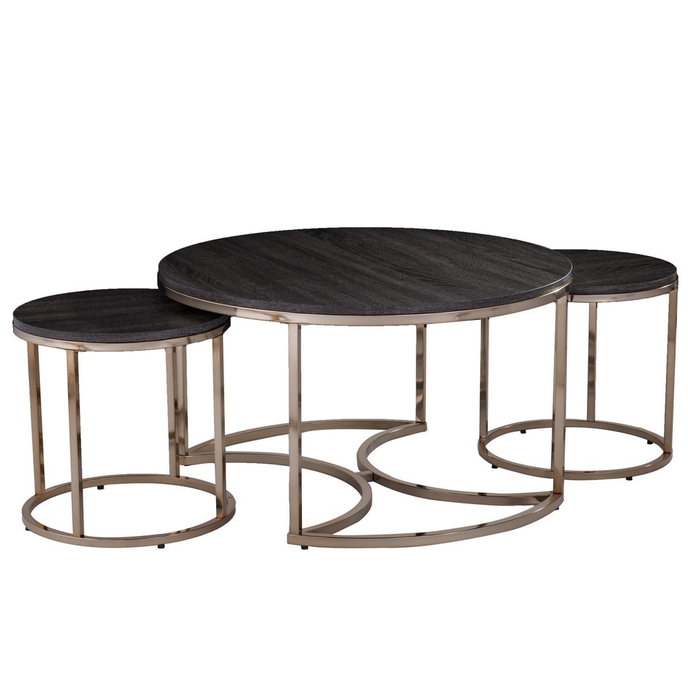 Champagne and Charcoal Manufactured Wood and Metal with Iron Round Coffee Table