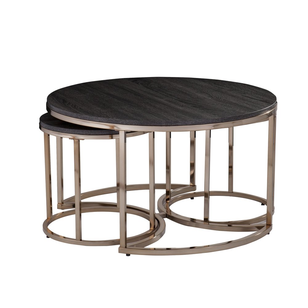 Champagne and Charcoal Manufactured Wood and Metal with Iron Round Coffee Table