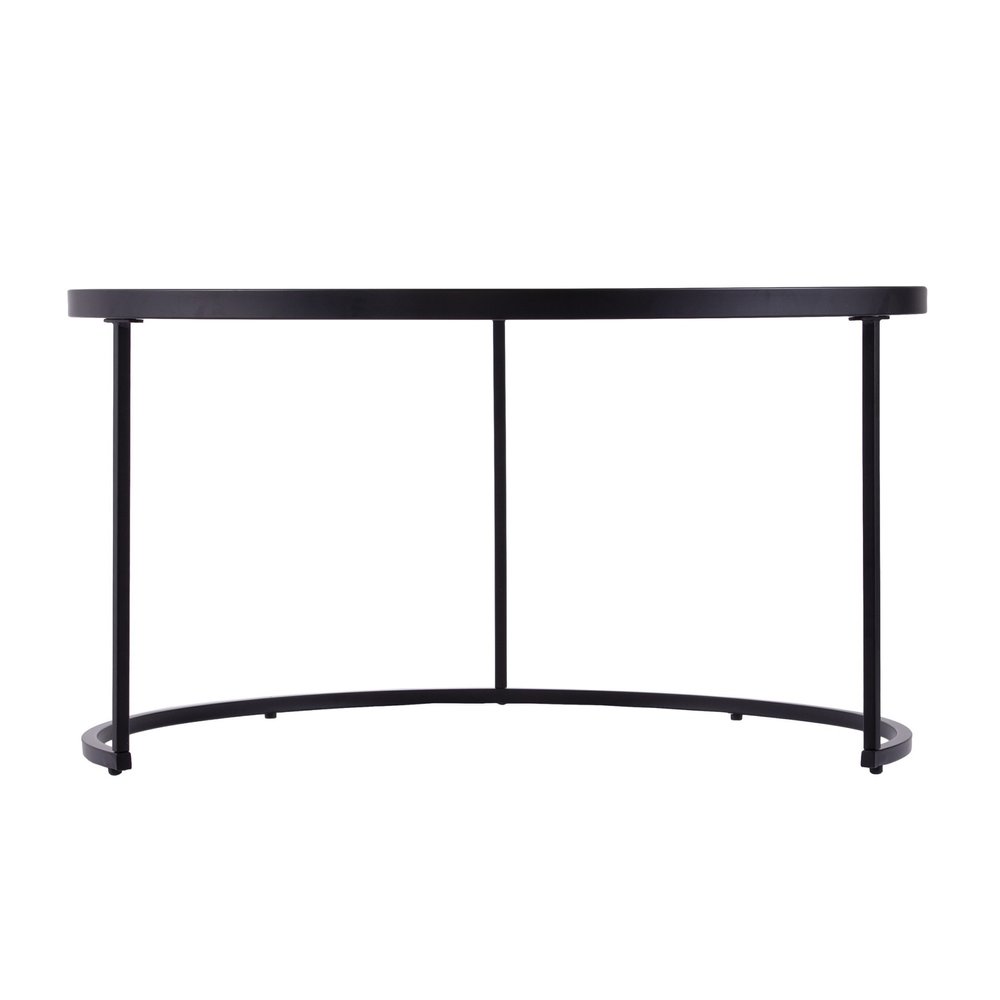 Set of Two Black and Silver Mirrored Round Nested Coffee Table Set