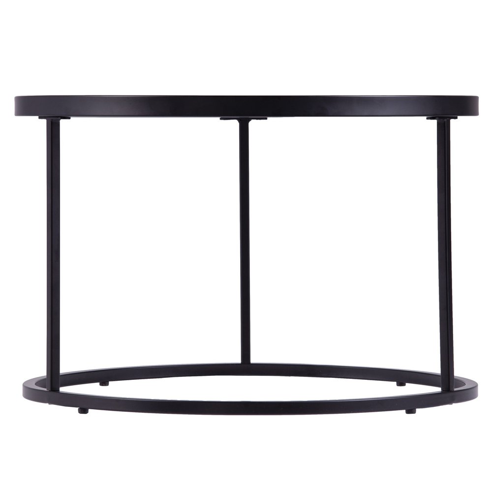 Set of Two Black and Silver Mirrored Round Nested Coffee Table Set