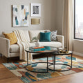 Set of Two Black and Silver Mirrored Round Nested Coffee Table Set