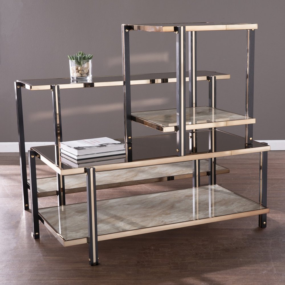 Champagne Mirrored and Metal Rectangular Mirrored Coffee Table