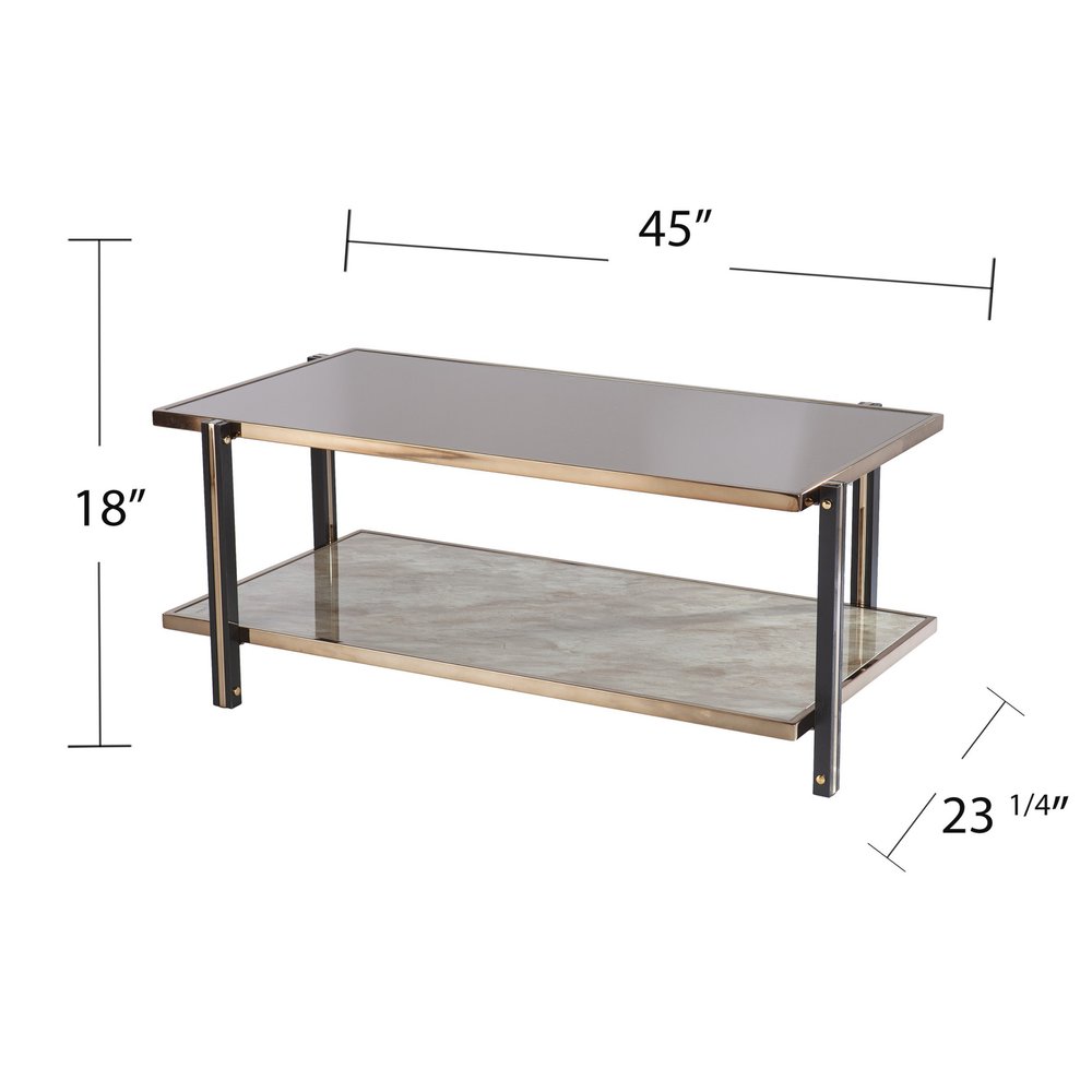 Champagne Mirrored and Metal Rectangular Mirrored Coffee Table