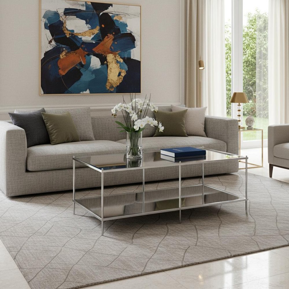 Chrome Glass and Metal Rectangular Mirrored Coffee Table - 42-inch