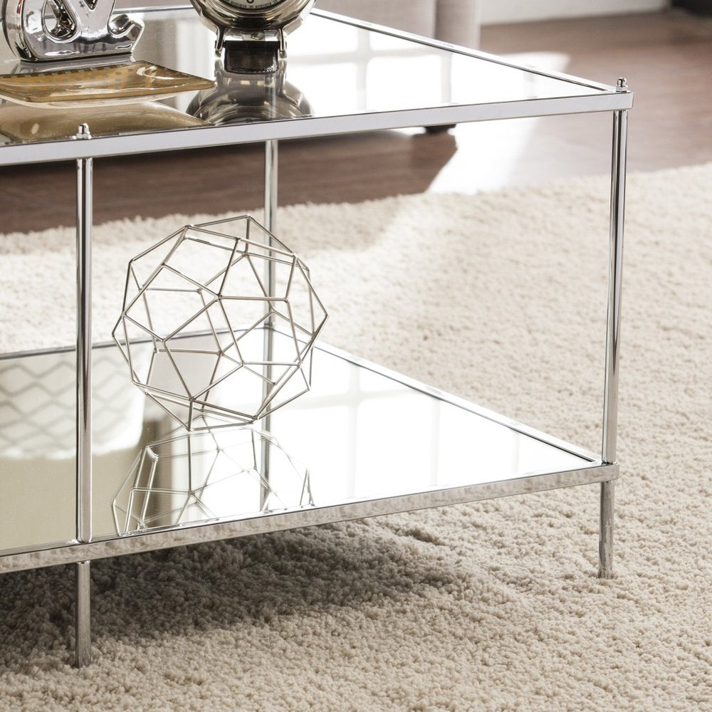 Chrome Glass and Metal Rectangular Mirrored Coffee Table - 42-inch