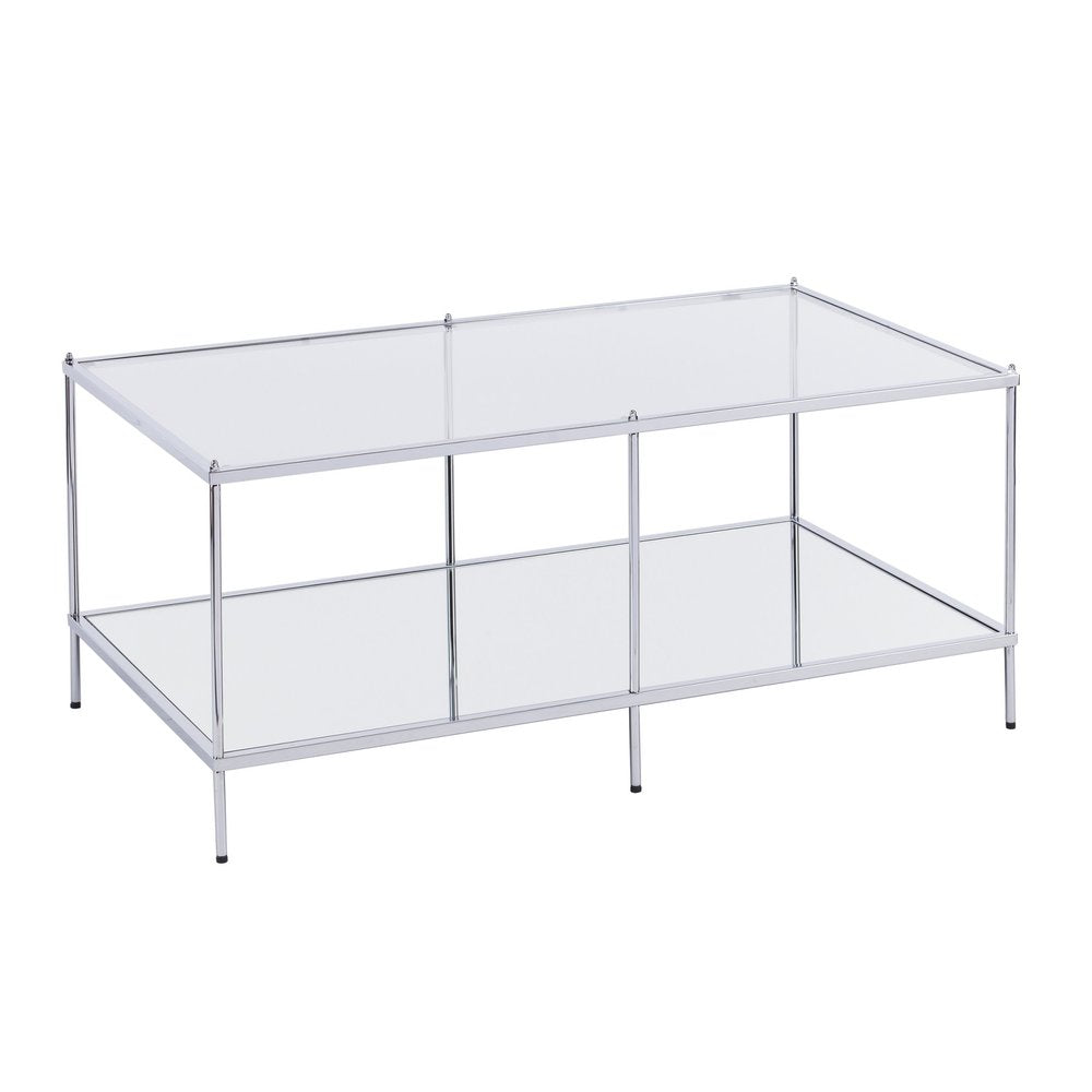 Chrome Glass and Metal Rectangular Mirrored Coffee Table - 42-inch