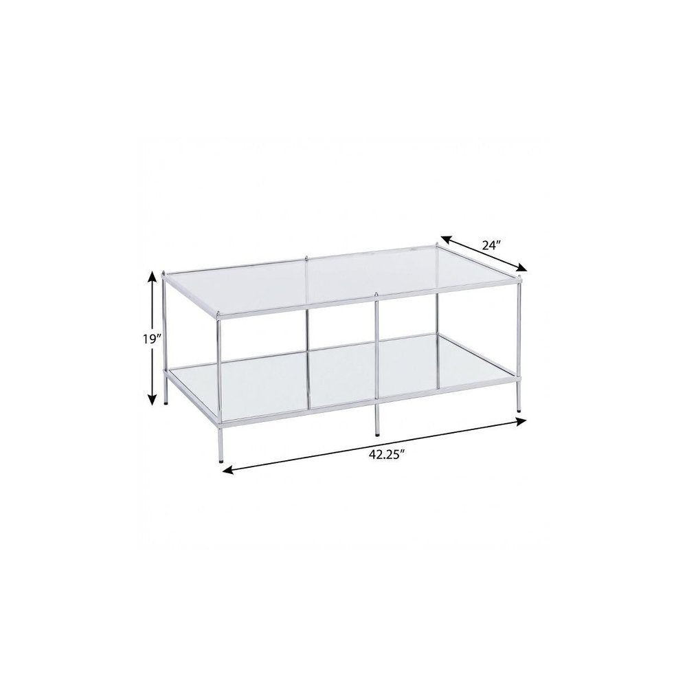 Chrome Glass and Metal Rectangular Mirrored Coffee Table - 42-inch